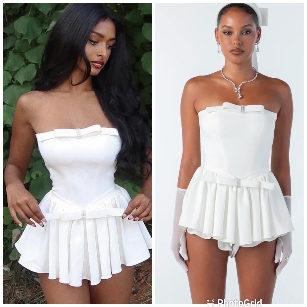 Nana Jacqueline Giselle Bow Romper in White NEW
